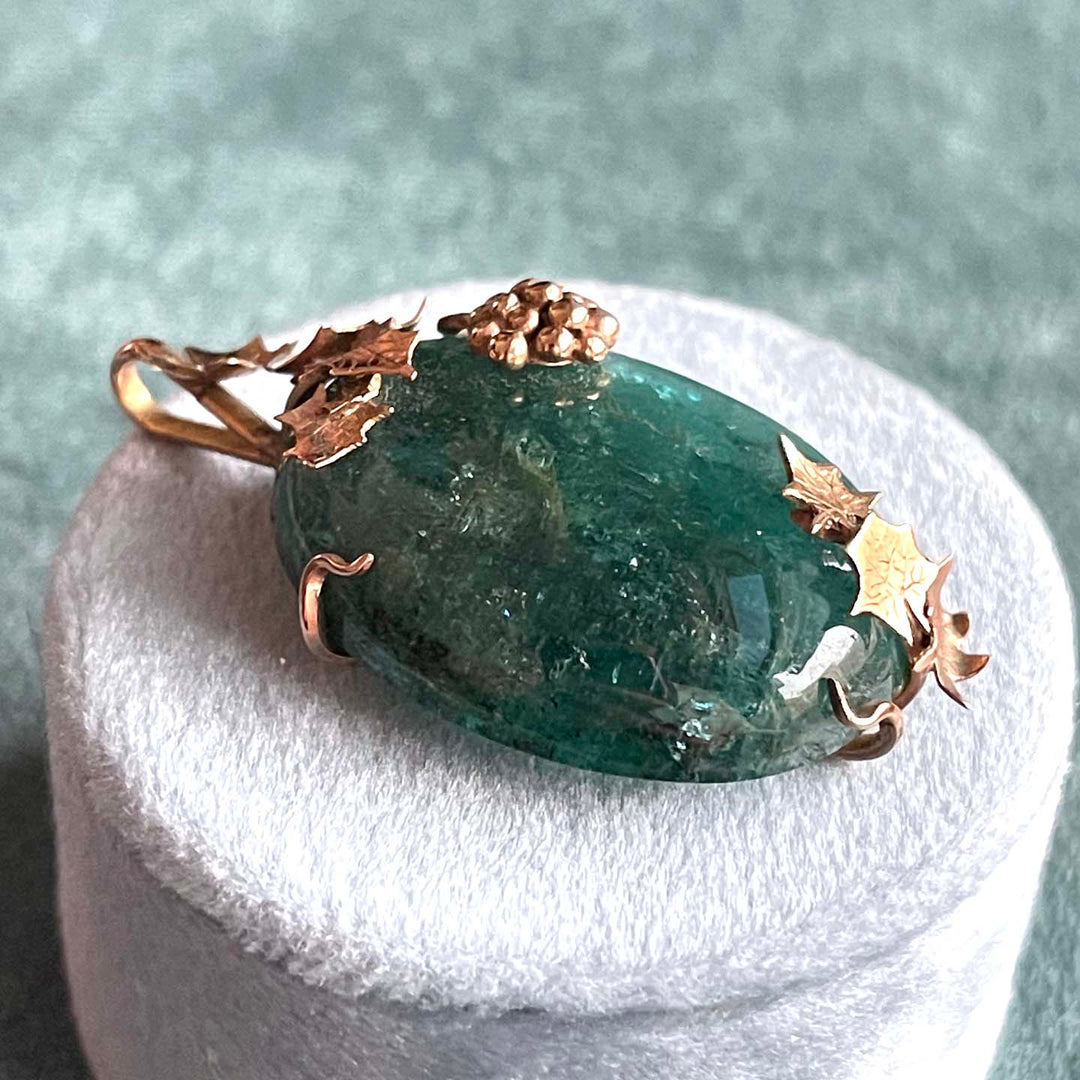Vintage Boulder Tourmaline Pendant in Gold Frame