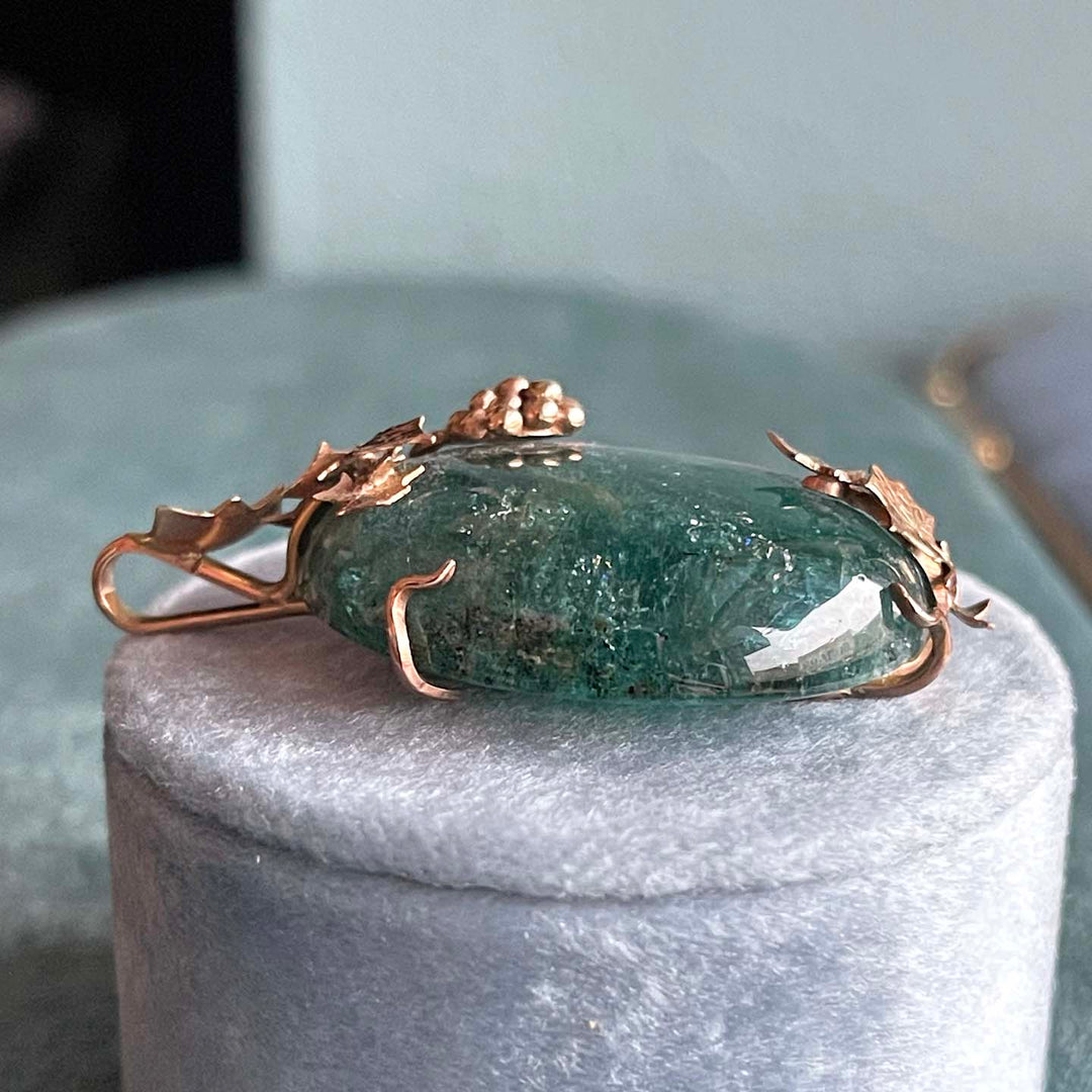 Vintage Boulder Tourmaline Pendant in Gold Frame