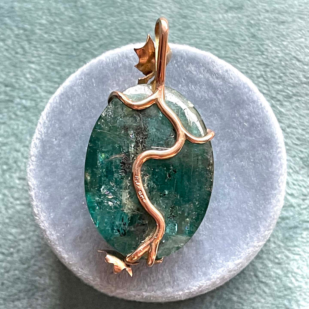 Vintage Boulder Tourmaline Pendant in Gold Frame
