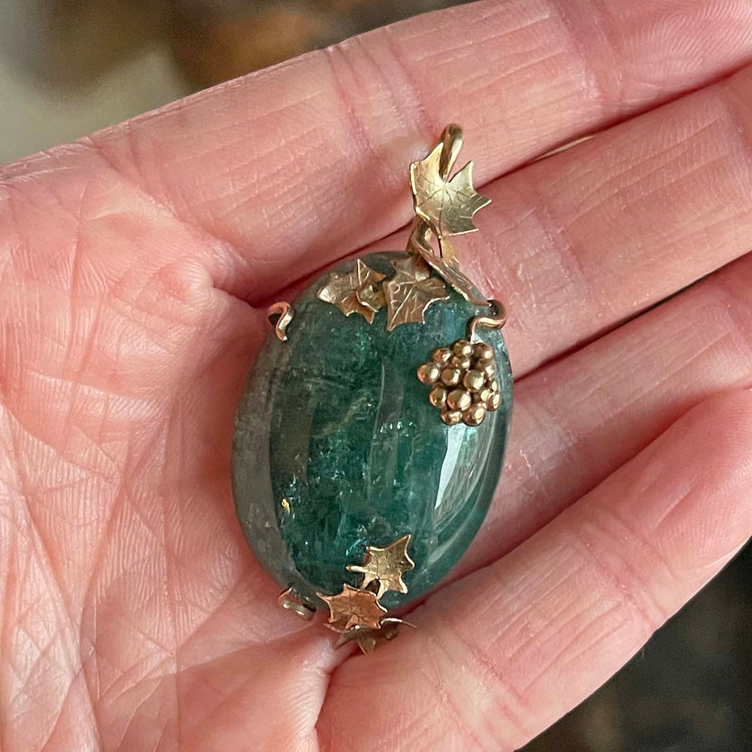 Vintage Boulder Tourmaline Pendant in Gold Frame