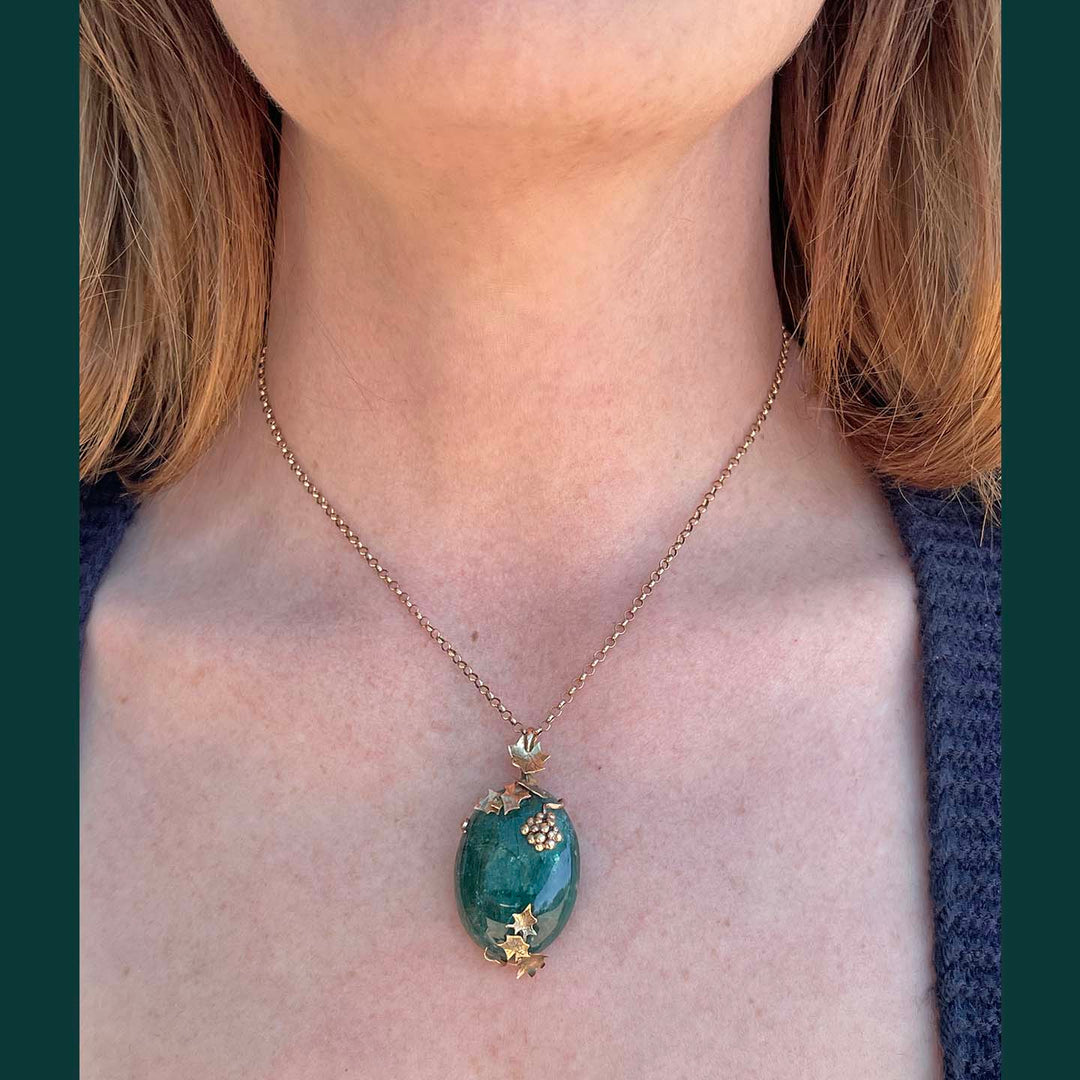 Vintage Boulder Tourmaline Pendant in Gold Frame