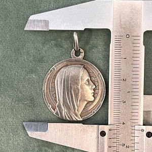 Antique French Silver Virgin Mary Medallion Pendant