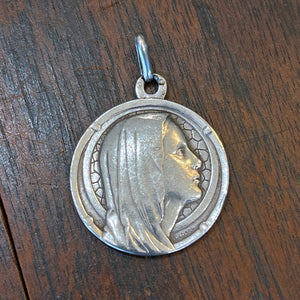 Antique French Silver Virgin Mary Medallion Pendant