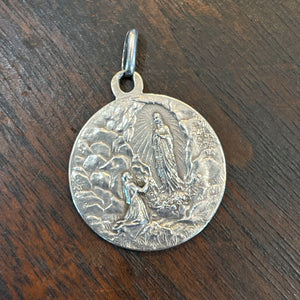 Antique French Silver Virgin Mary Medallion Pendant