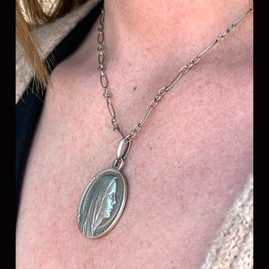 Antique French Silver Virgin Mary Medallion Pendant