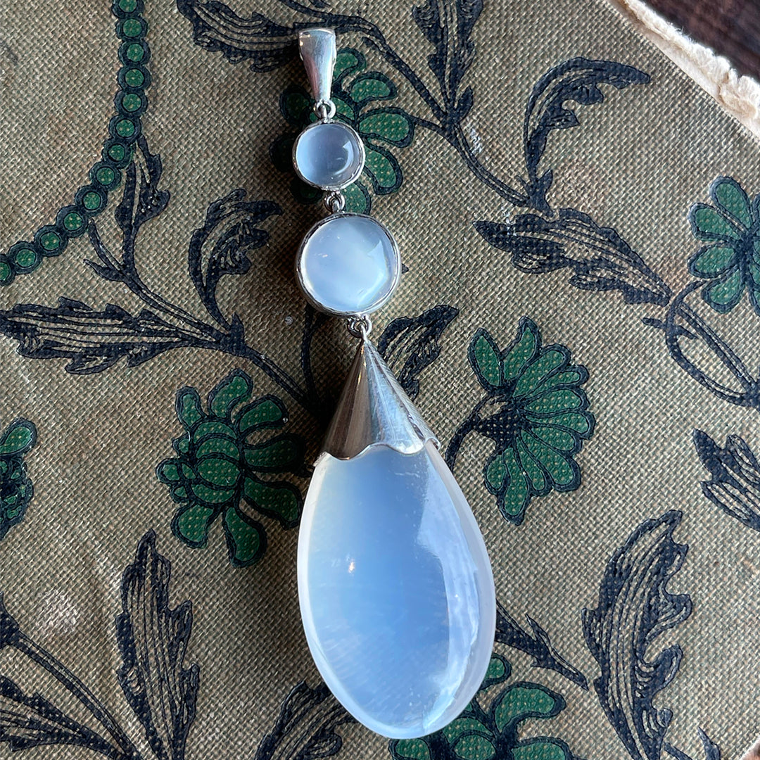 Edwardian Arts and Crafts Moonstone Pendant in Silver