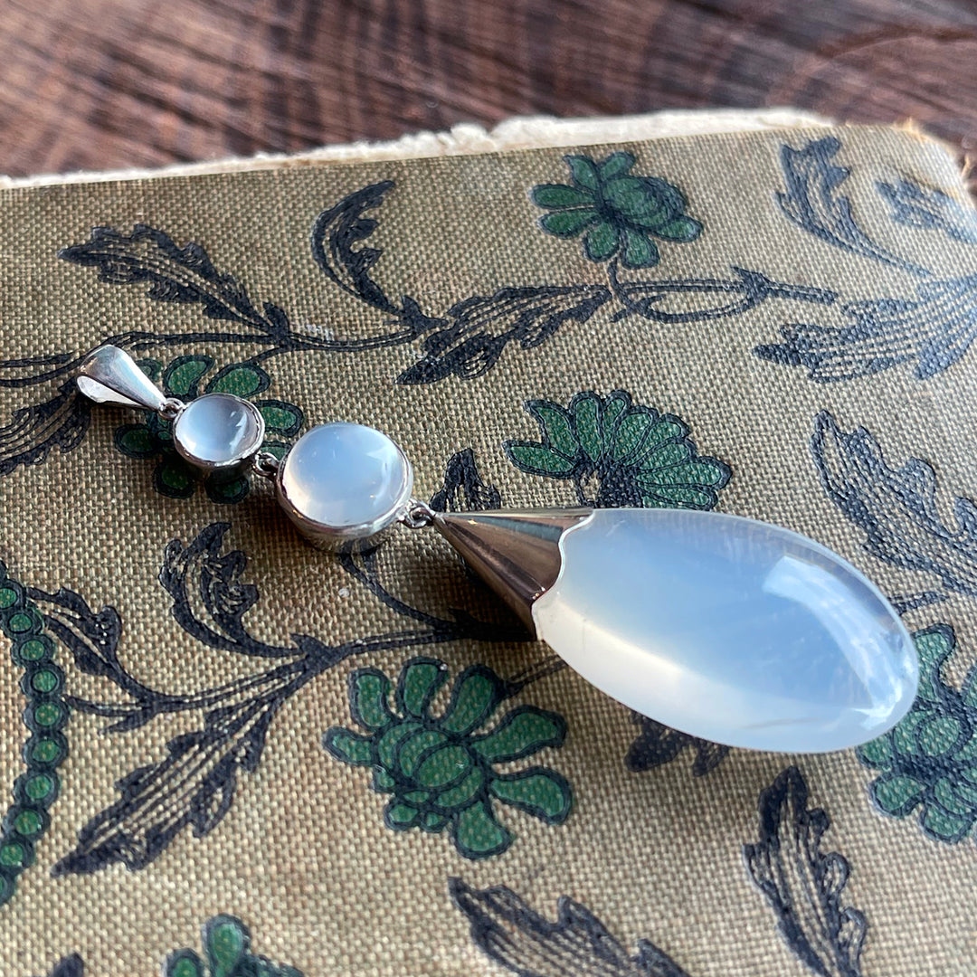 Edwardian Arts and Crafts Moonstone Pendant in Silver