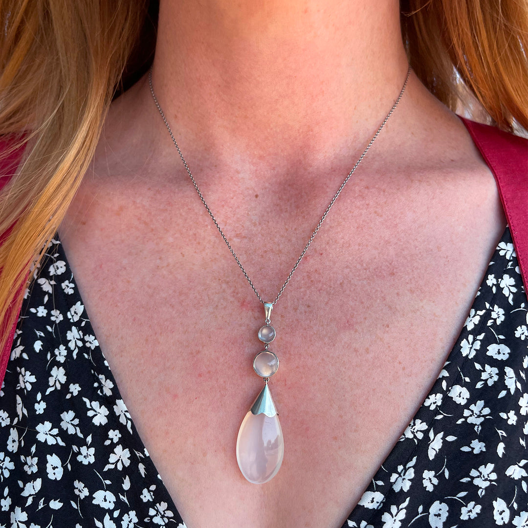Edwardian Arts and Crafts Moonstone Pendant in Silver