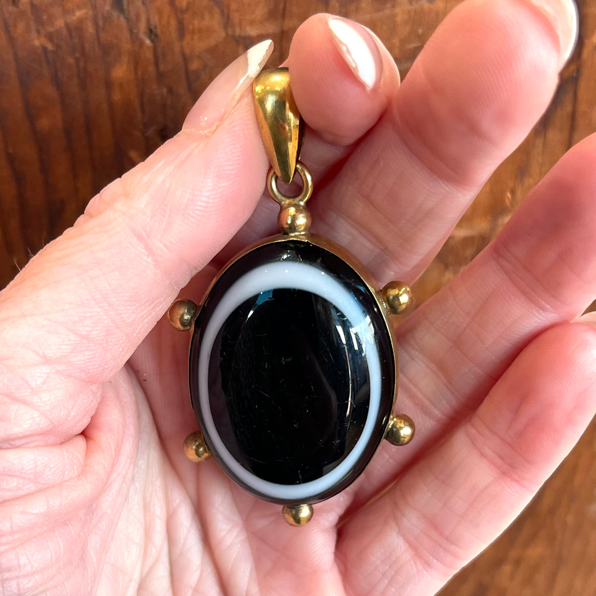 Early Victorian Banded Agate Pinchbeck  Pendant