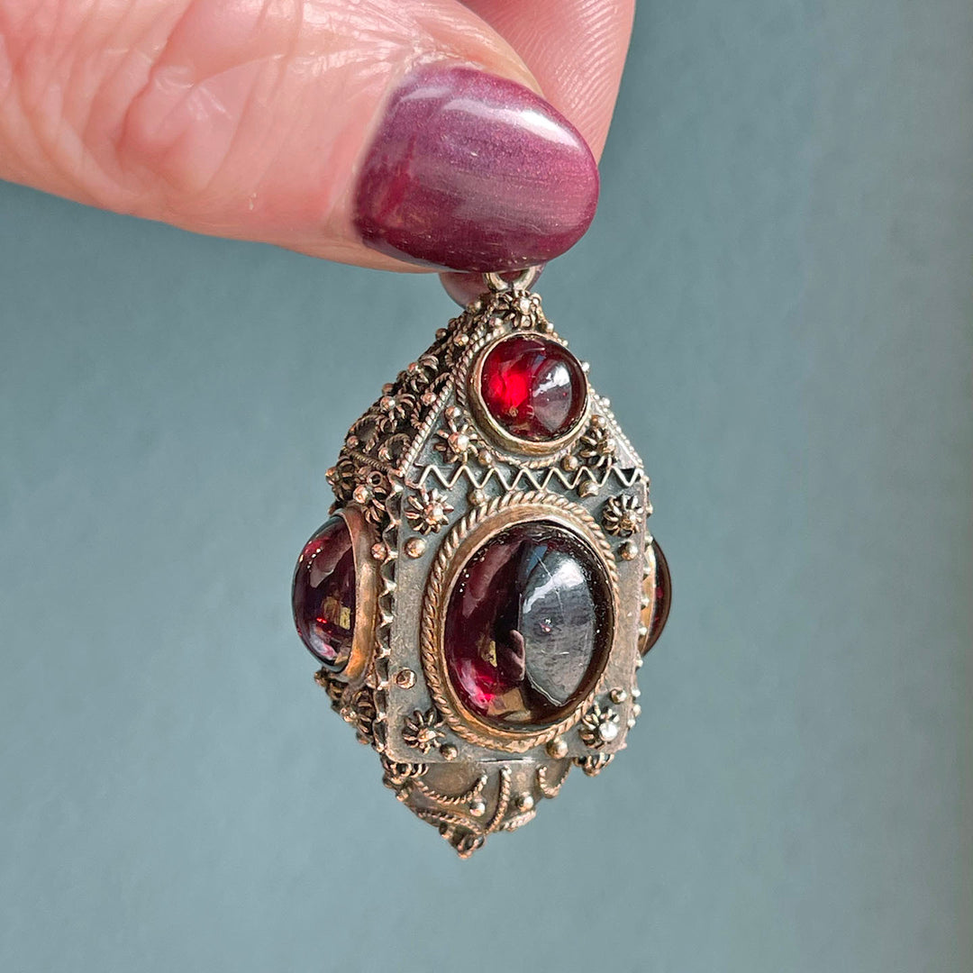 Antique Italian Silver Gilt Garnet Pendant