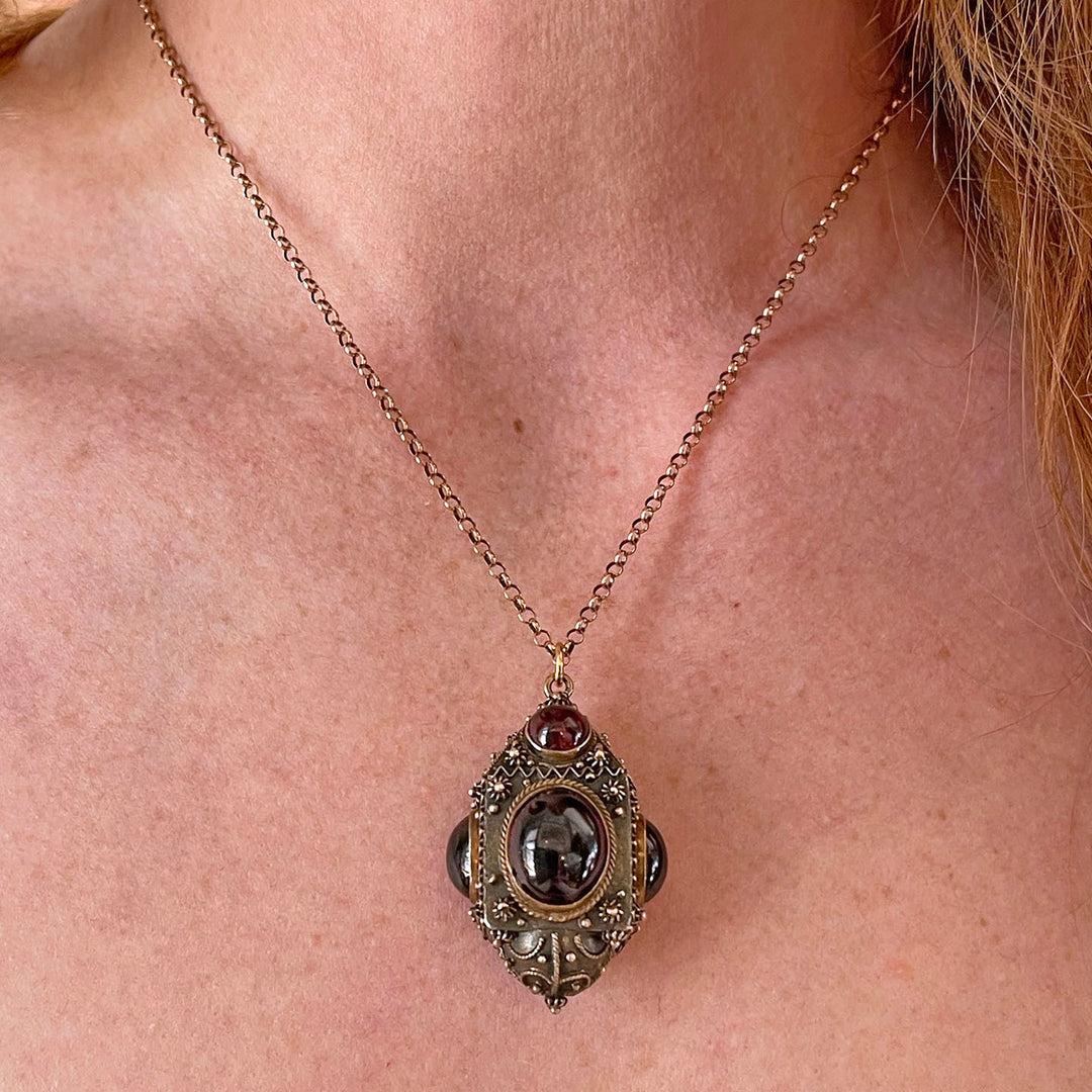 Antique Italian Silver Gilt Garnet Pendant