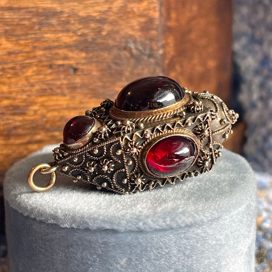 Antique Italian Silver Gilt Garnet Pendant