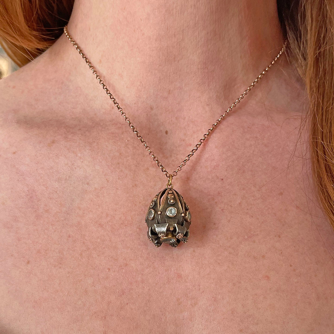 Antique Italian Aquamarine and Silver Pendant