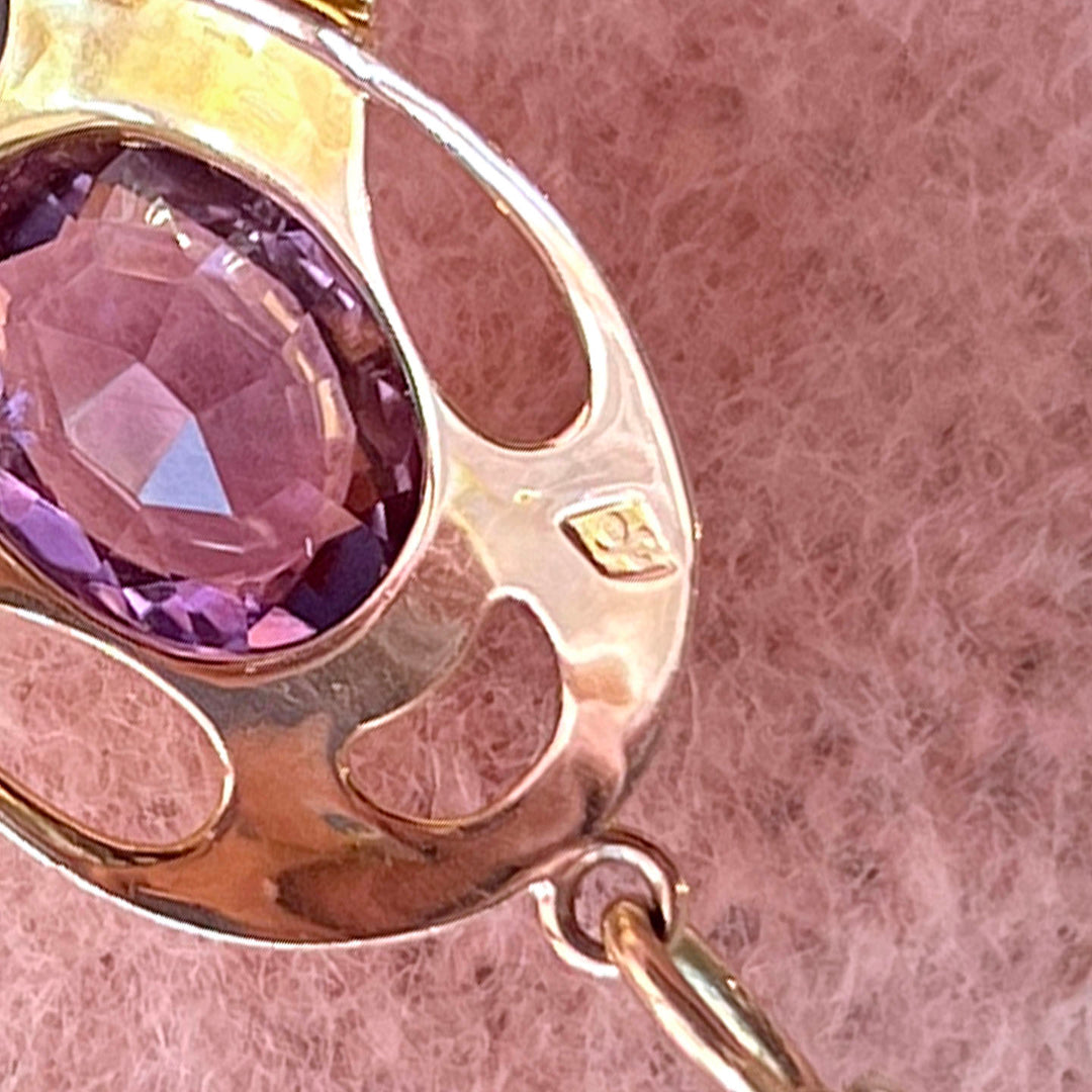 Edwardian Gold Amethyst Pearl Pendant with Chain c.1900