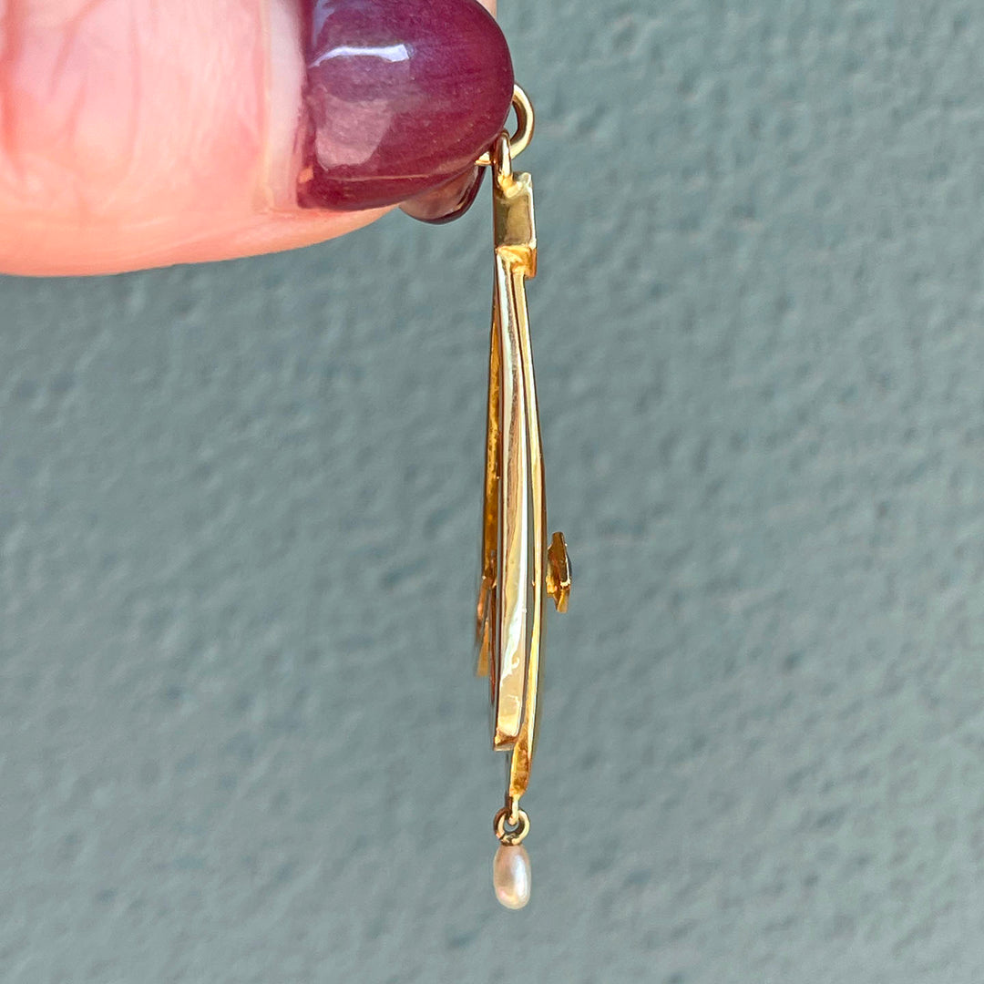 Antique Art Nouveau Pendant, Sapphire & Pearl Drop , c. 1910