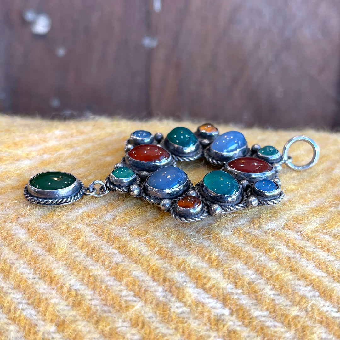 Antiques Silver Multicolor Agate Drop Pendant