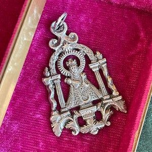 Silver Engraved Pierced Pendant of Virgen del Sagrario, Patron Saint of Toledo