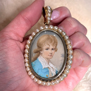 Georgian Charles Horsfall Portrait Gold and Pearl Pendant Brooch