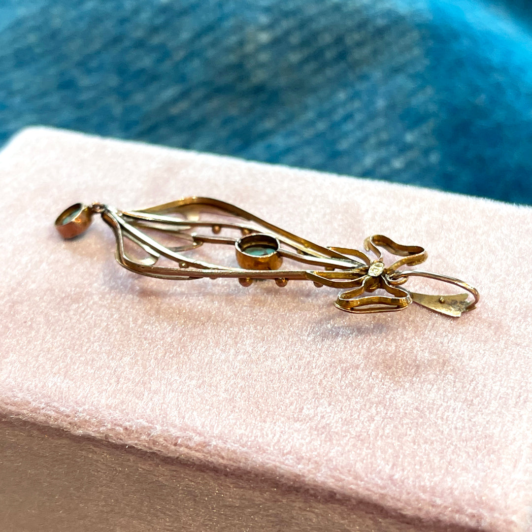 Edwardian Turquoise Pearl Drop Pendant Gold