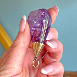 Antique Pendant Carved Amethyst Pear with 15k Gold Mounting