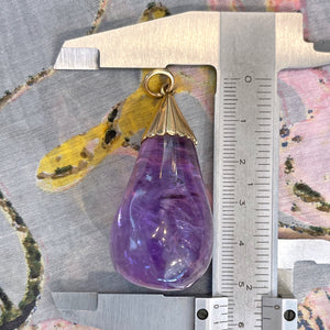 Antique Pendant Carved Amethyst Pear with 15k Gold Mounting