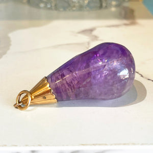 Antique Pendant Carved Amethyst Pear with 15k Gold Mounting