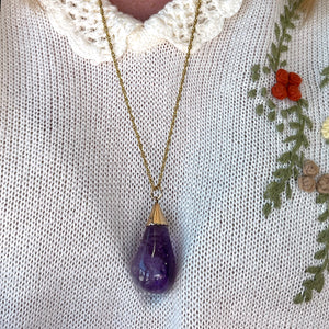 Antique Pendant Carved Amethyst Pear with 15k Gold Mounting