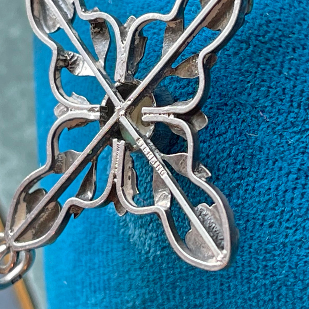 Antique English Silver Enamel Pendant with Pearl Drop, Arts & Crafts Era, Circa 1910