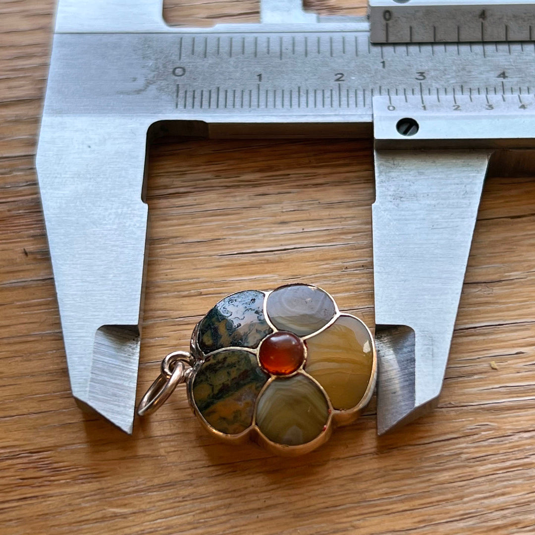 Antique Victorian Gold Pendant Agate and Carnelian Pansy Locket c.1870