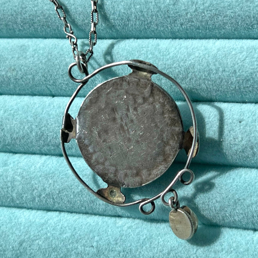 Antique Art Nouveau Silver Enamel Mother of Pearl Necklace
