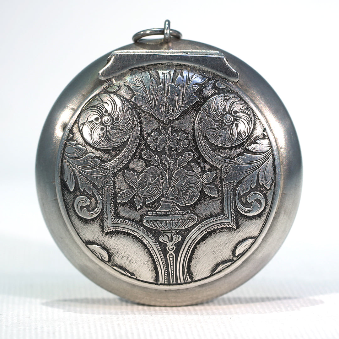 Antique European Silver Locket Pendant Compact or Pill Box