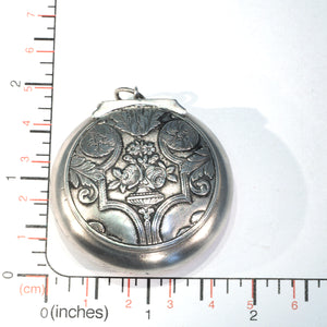 Antique European Silver Locket Pendant Compact or Pill Box