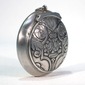 Antique European Silver Locket Pendant Compact or Pill Box