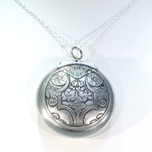 Antique European Silver Locket Pendant Compact or Pill Box