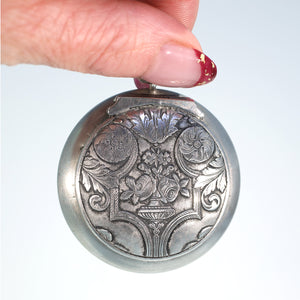 Antique European Silver Locket Pendant Compact or Pill Box