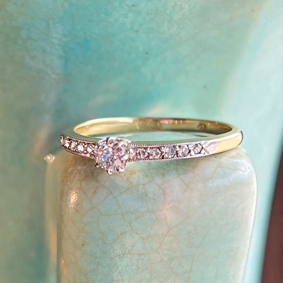 Antique Edwardian Old European Cut Diamond Ring 18k Platinum