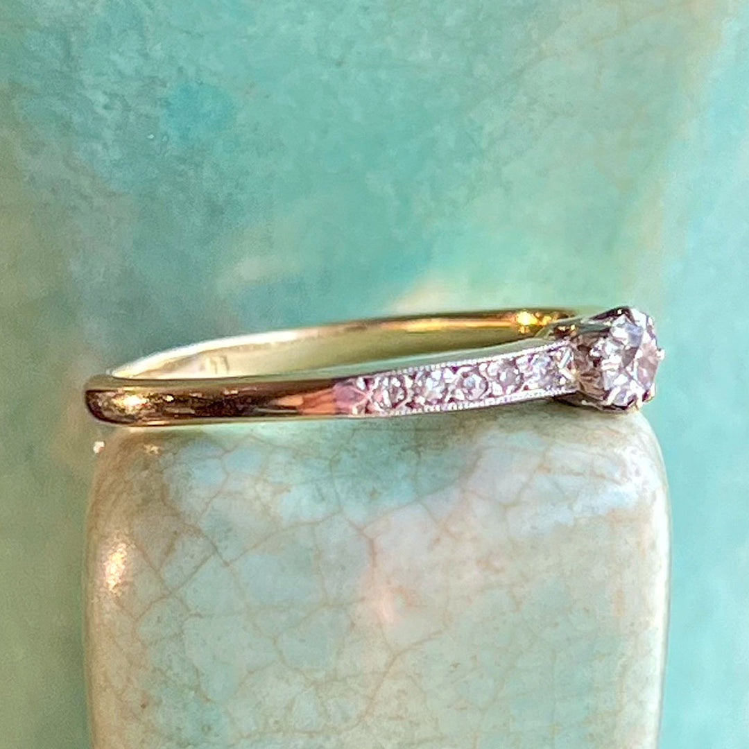Antique Edwardian Old European Cut Diamond Ring 18k Platinum