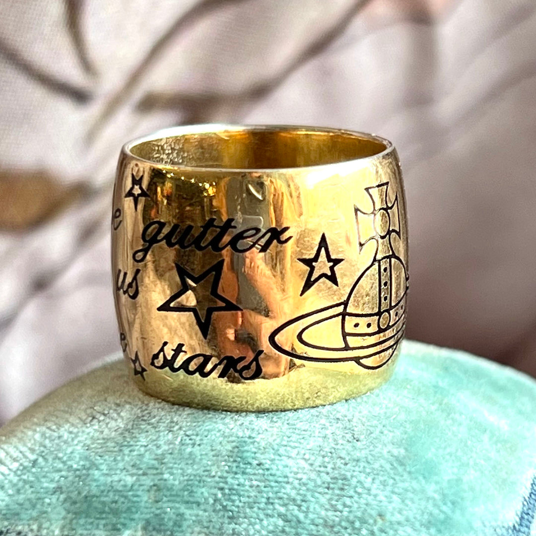 Vivienne Westwood Vintage Silver Gilt Ring - 'We are all in the gutter, but some of us are looking at the stars'-Oscar Wilde