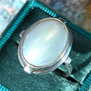 Antique Arts and Crafts Ring Silver Mother of Pearl c. 1910