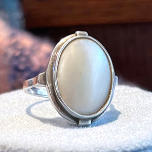 Antique Arts and Crafts Ring Silver Mother of Pearl c. 1910