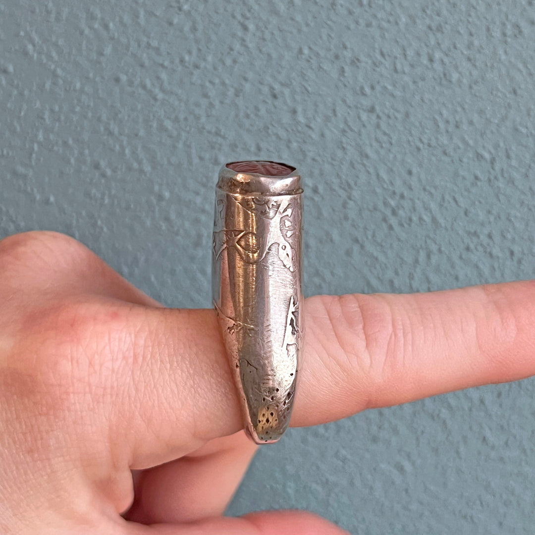 Antique Silver Carnelian Archers Ring c. 1880