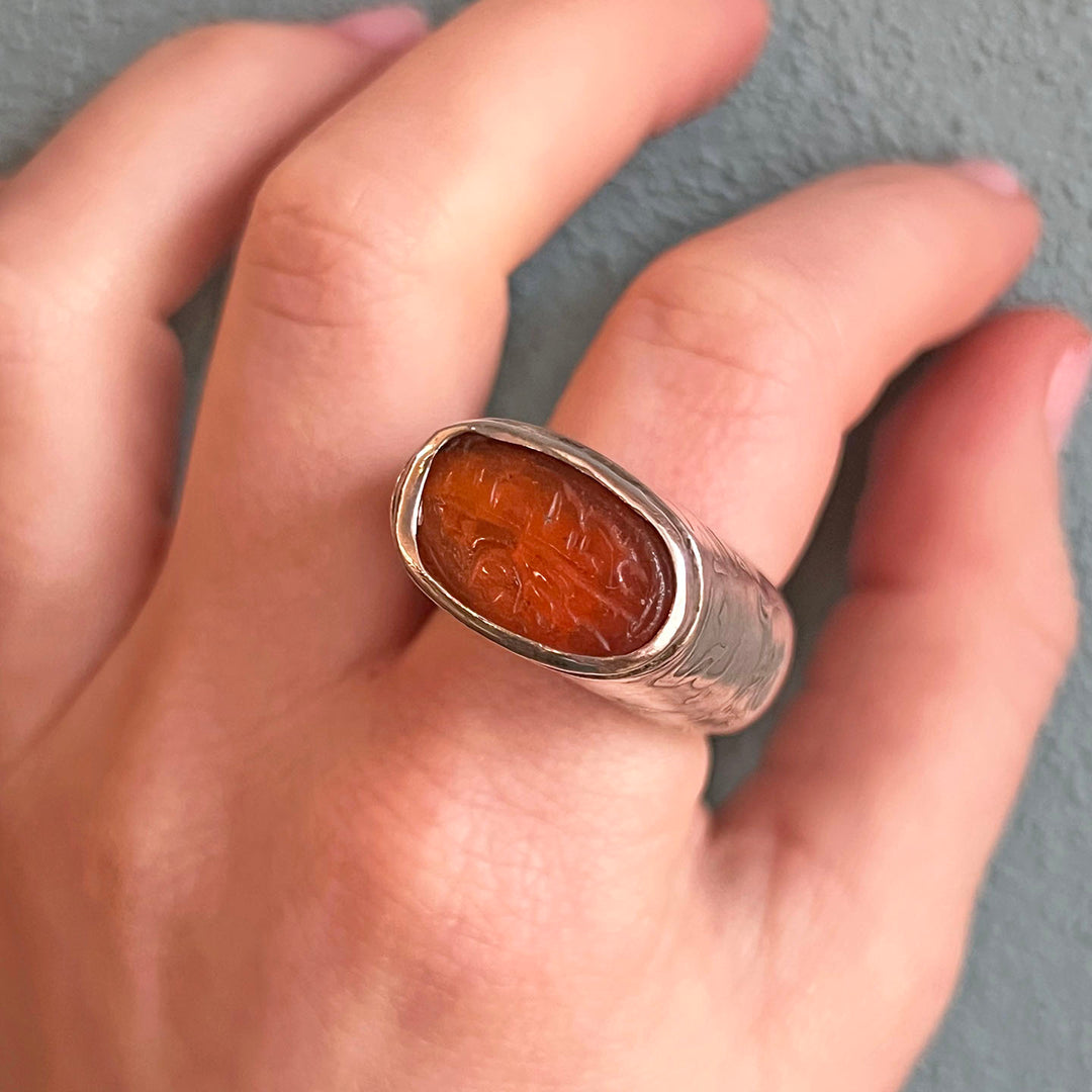 Antique Silver Carnelian Archers Ring c. 1880