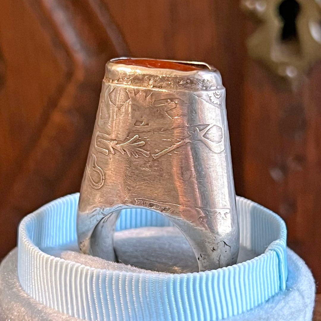 Antique Silver Carnelian Archers Ring c. 1880
