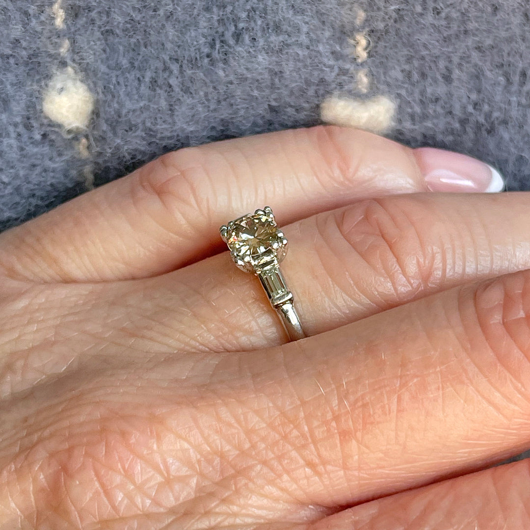 Vintage Platinum Fancy Brown Diamond Ring – Mid-Century Elegance