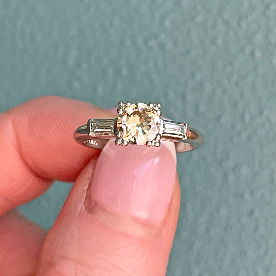 Vintage Platinum Fancy Brown Diamond Ring – Mid-Century Elegance