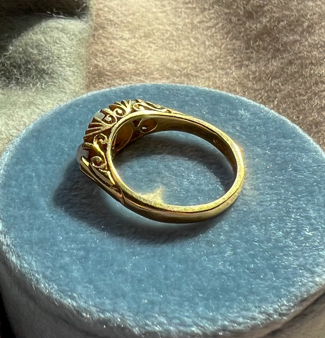 Vintage 18k 7 Stone Opal and Diamond Ring, Birmingham 1975