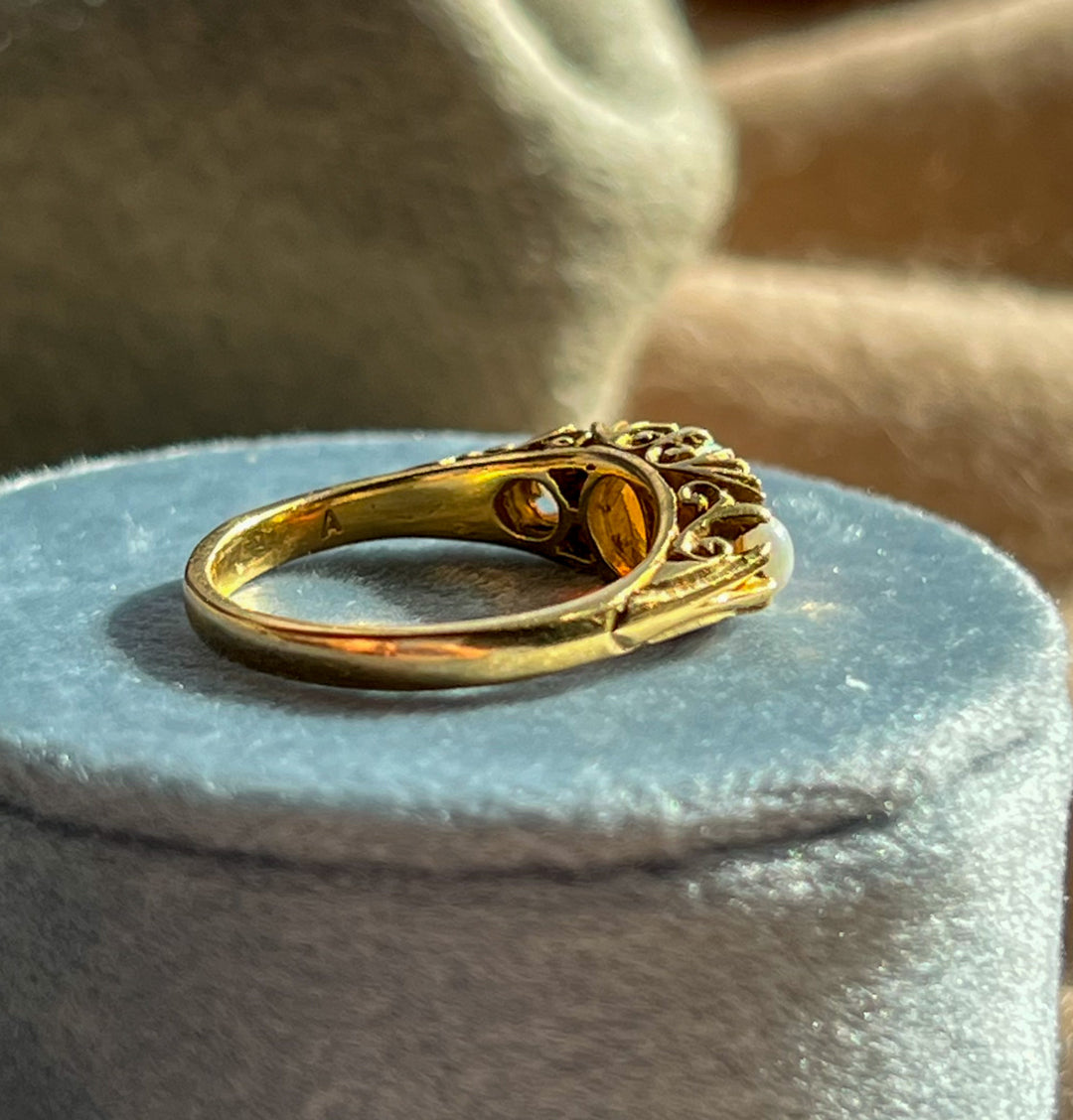 Vintage 18k 7 Stone Opal and Diamond Ring, Birmingham 1975