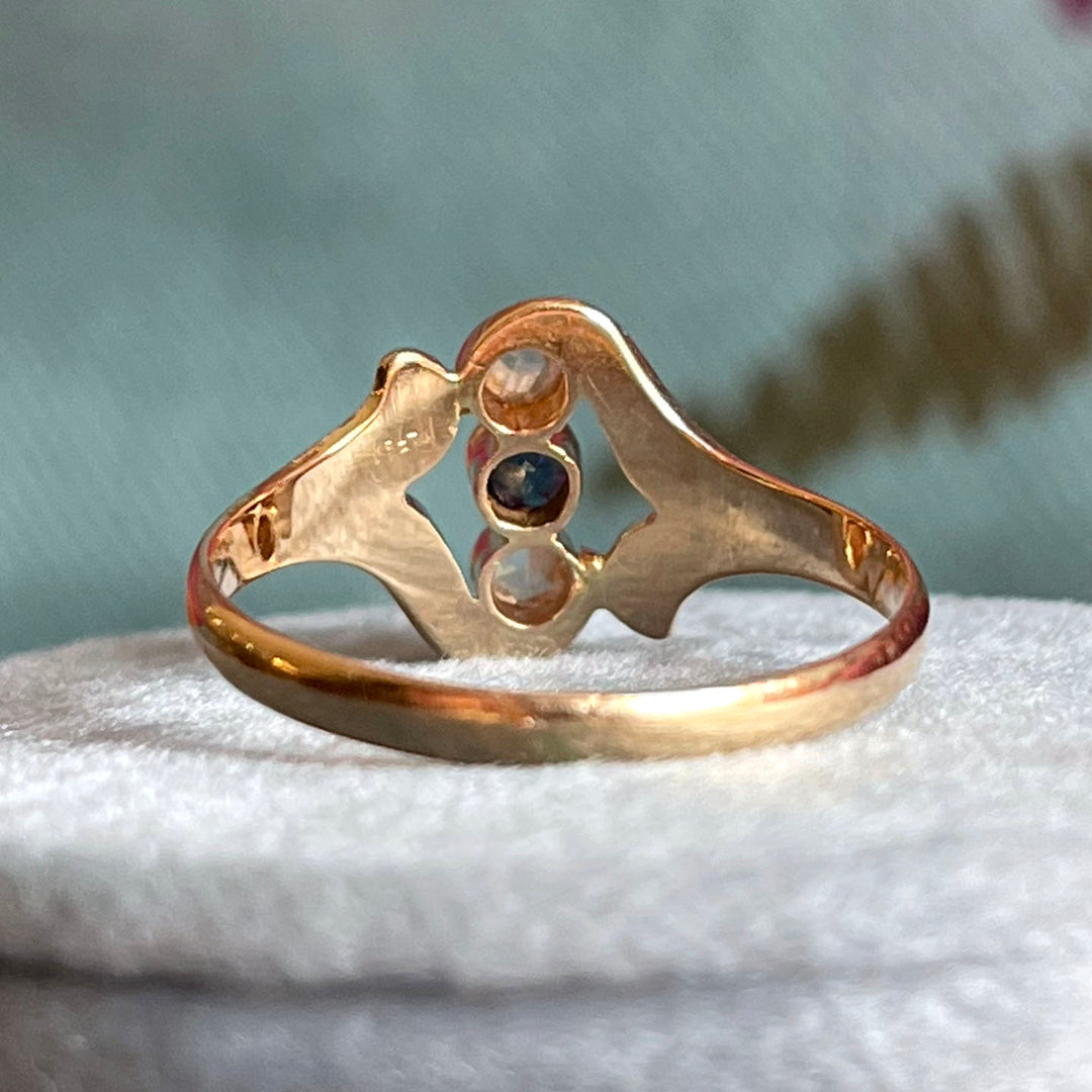 Antique Art Nouveau Sapphire Pearl Diamond Ring 18k Gold
