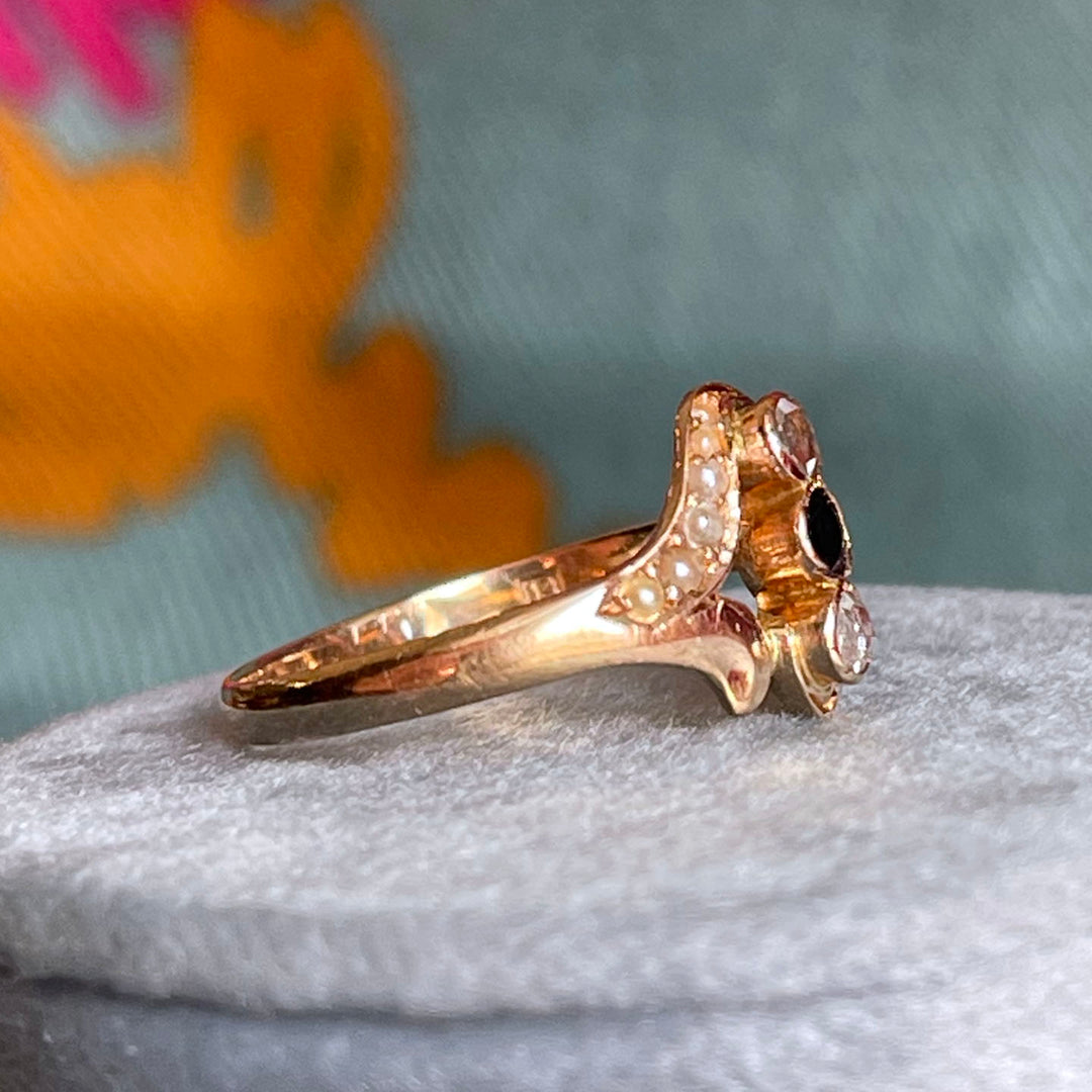 Antique Art Nouveau Sapphire Pearl Diamond Ring 18k Gold
