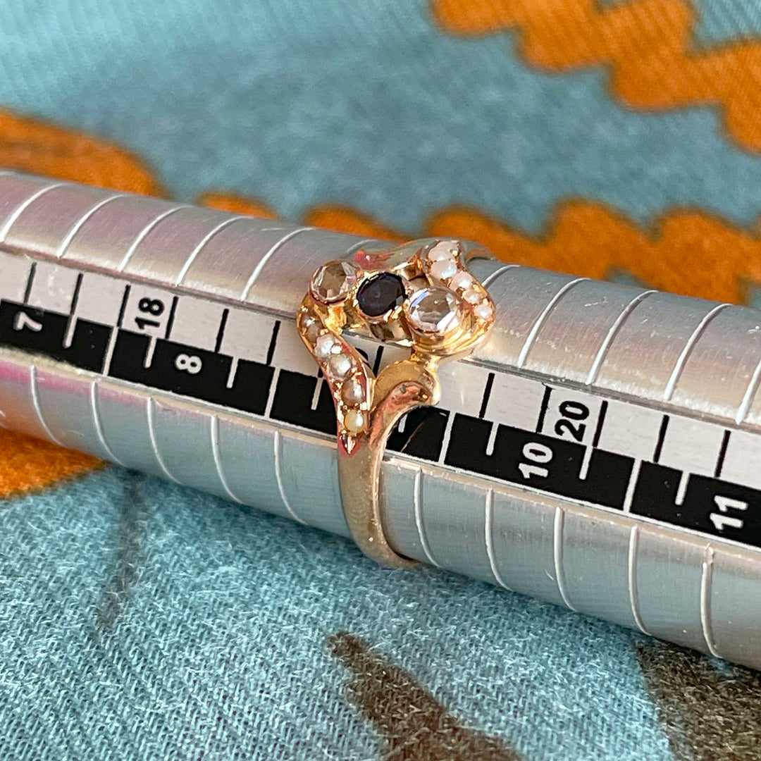Antique Art Nouveau Sapphire Pearl Diamond Ring 18k Gold